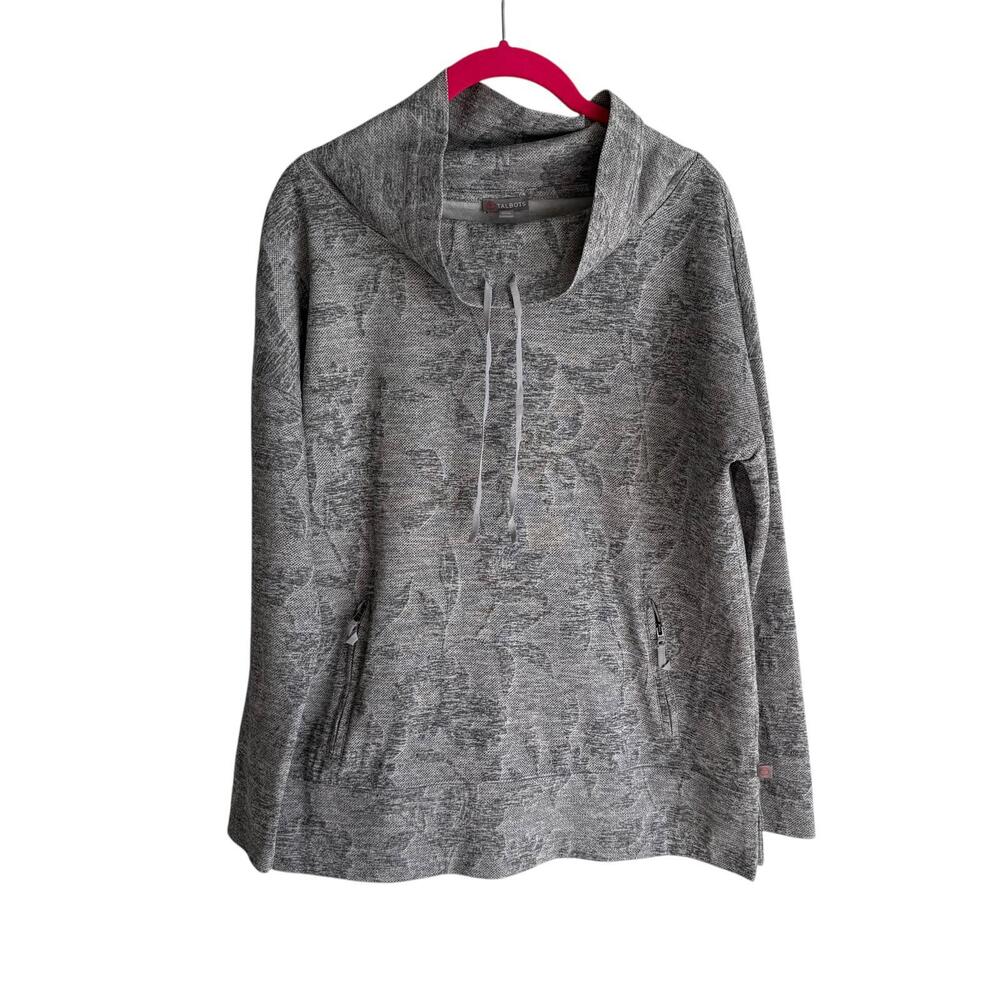 T BY TALBOTS Gray Floral Cowl Neck Ladies Lightweight Preppy Sweatshirt, M